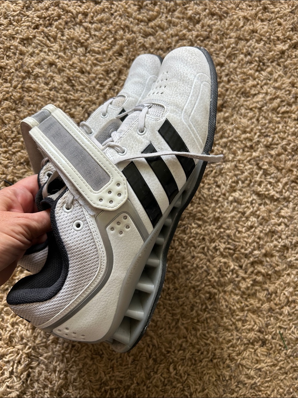 adidas weightlifting shoes White and Black Athletic Shoes with Strap